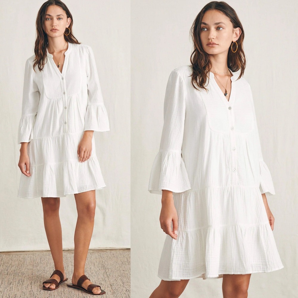 Faherty Dream Cotton Gauze White Tiered Dress Kassey Womens Size Small NEW NWT S